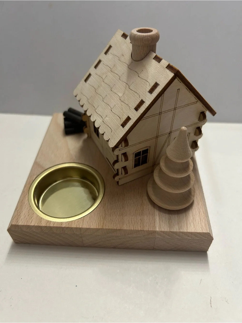 Wood House Incense and Tealight Holder SAICO Smokehouse German Wood Art Decor